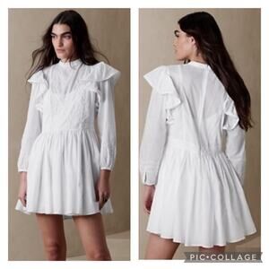 NWT Esme Embroidered Mini Peaseant Dress White Banana Republic size Large